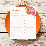 Pink Orange Where Were They Bridal Shower Game<br><div class="desc">Have fun at your bridal shower/bachelorette with this cool game,  featuring pretty watercolor pink and orange floral and editable text. Customize it if necessary by clicking on the "edit using design tool".</div>