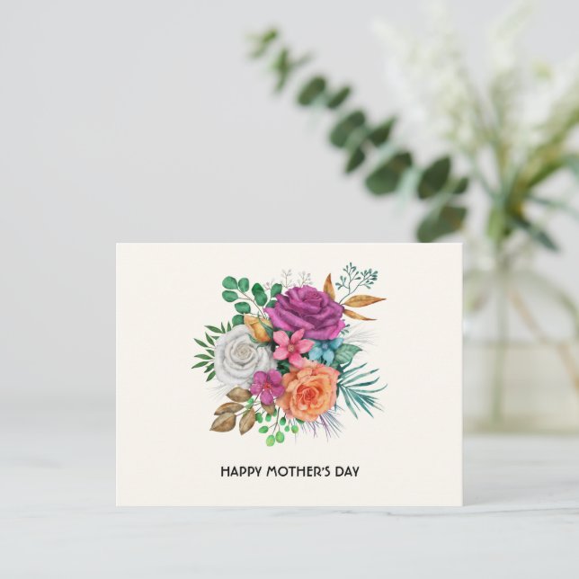 Pink, Orange & White Roses Bouquet Mother's Day Holiday Postcard (Standing Front)