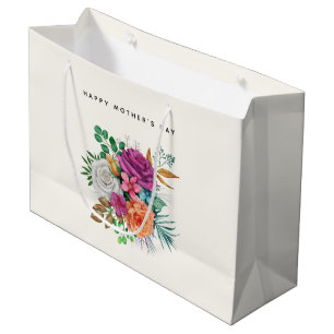 Pink, Orange & White Roses Bouquet Mother's Day Large Gift Bag