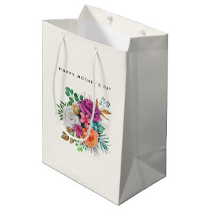 Pink, Orange & White Roses Bouquet Mother's Day Medium Gift Bag
