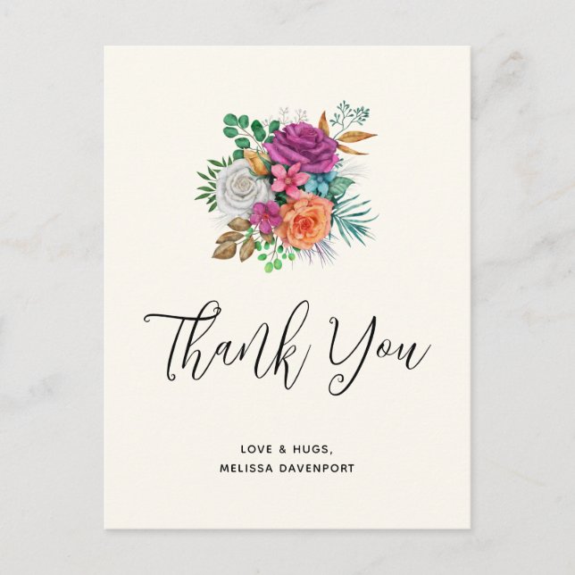 Pink, Orange & White Roses Bouquet Thank You Postcard (Front)