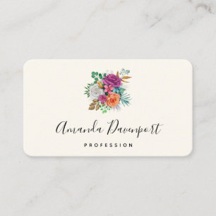 Pink, Orange & White Roses Floral Bouquet Business Card