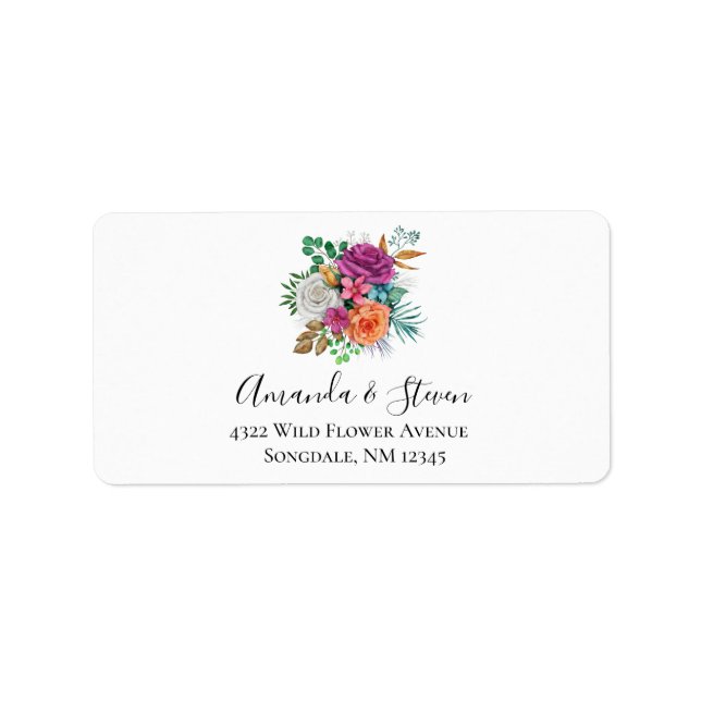 Pink, Orange & White Roses Floral Bouquet Label (Front)