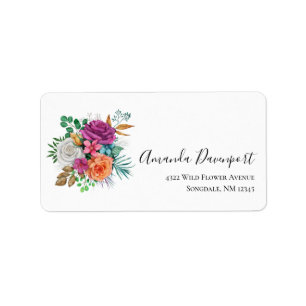 Pink, Orange & White Roses Floral Bouquet Label