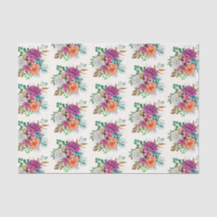 Pink, Orange & White Roses Floral Pattern Tissue Paper