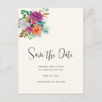 Pink, Orange & White Roses Floral Save the Date