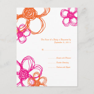 Pink & Orange Wild Flowers Wedding RSVP