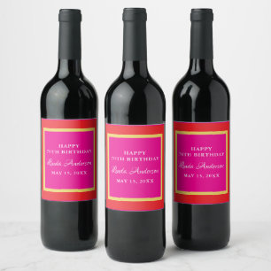 Pink Orange Yellow 70th Birthday Wine Label
