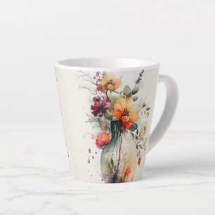 Pink Orange Yellow Jar of Flowers #11 Latte Mug