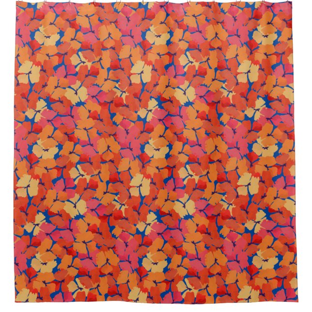 Pink Orange Yellow Poppies Floral Pattern on Blue (Front)