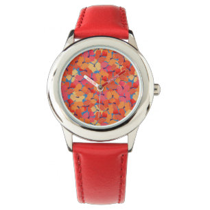 Pink Orange Yellow Poppies Kids Red Wristwatch