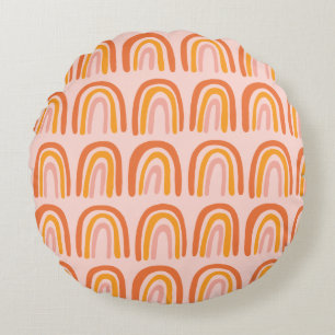 Pink Orange Yellow Rainbow Sweet Pattern Round Pillow