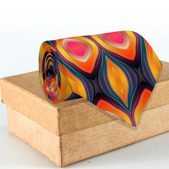 Pink Orange Yellow Retro Funky Abstract Pattern Tie (Creator Uploaded)