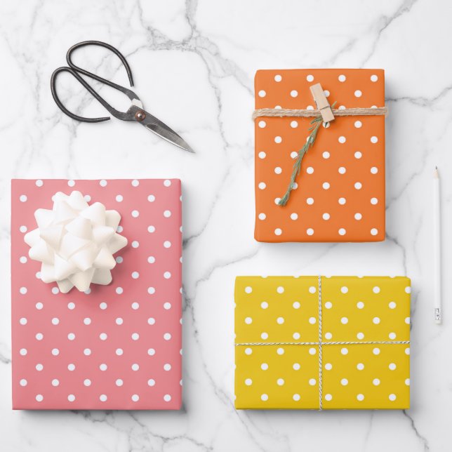 Pink Orange Yellow White Polka Dots Pattern Wrappi Wrapping Paper Sheet (Front)