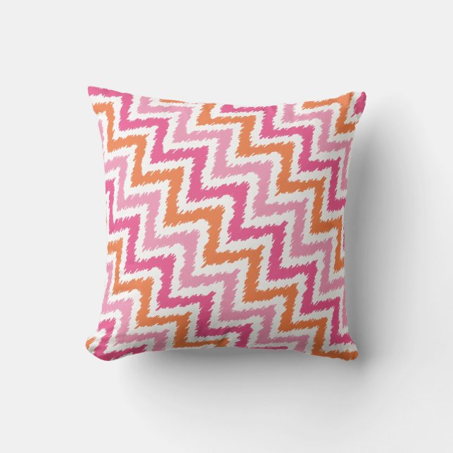 Pink Orange Zigzag Ikat Pattern Throw Pillow (Front)