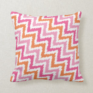 Pink Orange Zigzag Ikat Pattern Throw Pillow