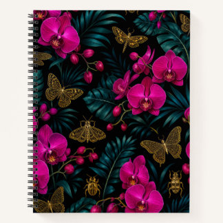 Pink Orchid and Gold Butterfly Notebook