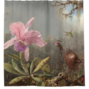 Pink Orchid And Three Hummingbirds