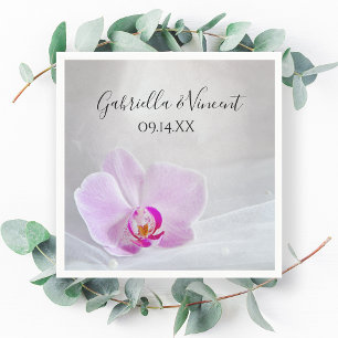 Pink Orchid and White Bridal Veil Wedding Napkin