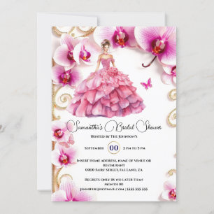 Pink orchid ballgown floral flowers bride to be  invitation