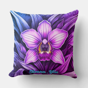 Pink Orchid Bloom Throw Pillow