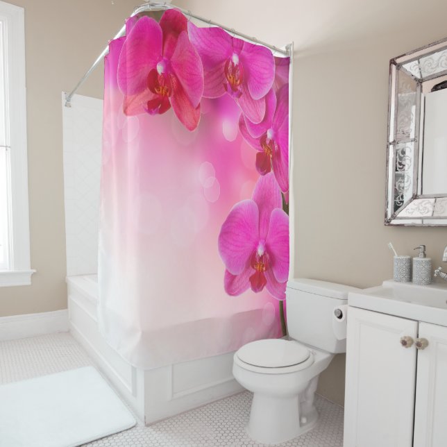 Pink Orchid Blooming Shower Curtain (In Situ)