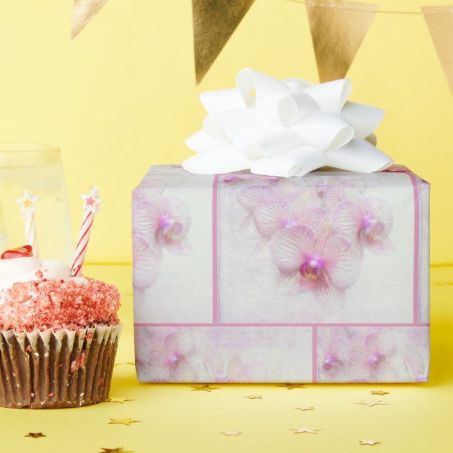 Pink Orchid Blossoms Pattern Wrapping Paper (Birthday Party)