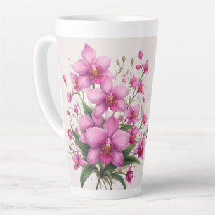 Pink Orchid Bouquet With Delicate Blooms Latte Mug