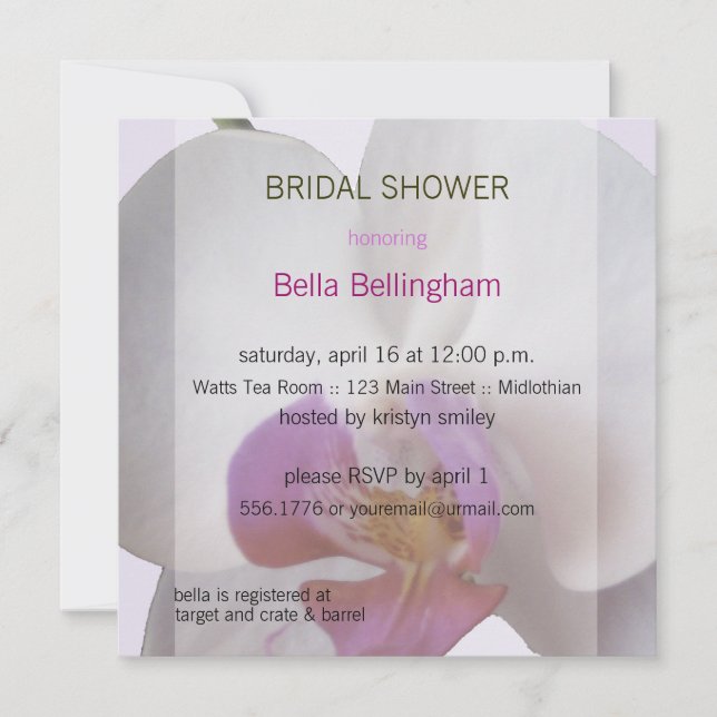 Pink Orchid Bridal Shower Invitation (Front)