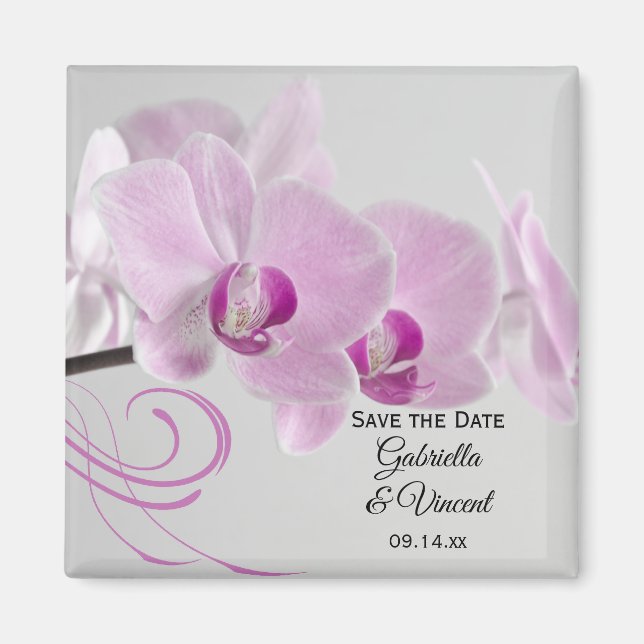 Pink Orchid Elegance Wedding Save the Date Magnet (Front)