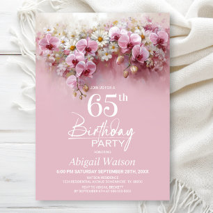 Pink Orchid Floral 65th Birthday Party Invitation