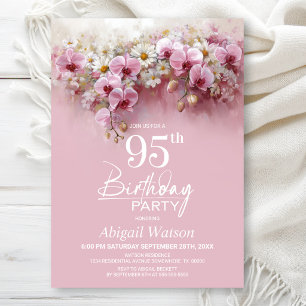 Pink Orchid Floral 95th Birthday Party Invitation
