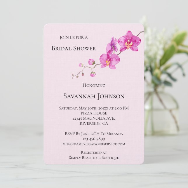 Pink Orchid Floral Bridal Shower Invitation (Standing Front)
