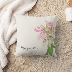 Pink Orchid Floral Design – Elegant Botanical Art Throw Pillow