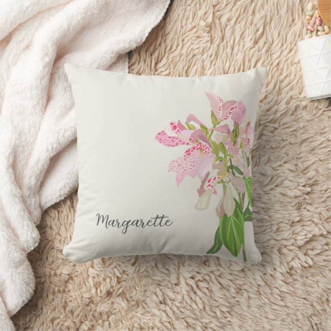 Pink Orchid Floral Design – Elegant Botanical Art Throw Pillow (Blanket)