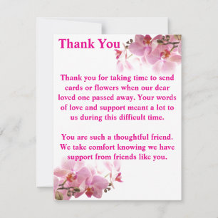 Pink Orchid Floral Funeral Sympathy Thank You Card