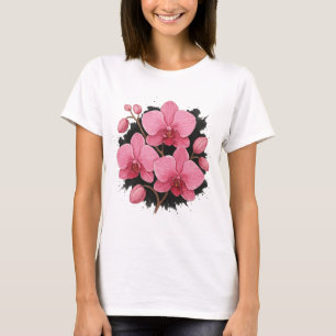 Pink Orchid Floral Illustration Vibrant Botanica T-Shirt