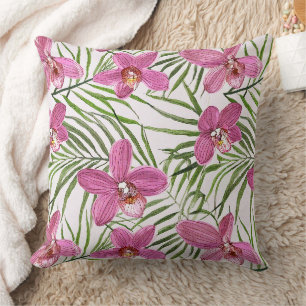 pink orchid floral pattern throw pillow