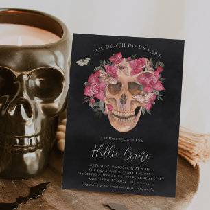 Pink Orchid Floral Skull Halloween Bridal Shower Invitation