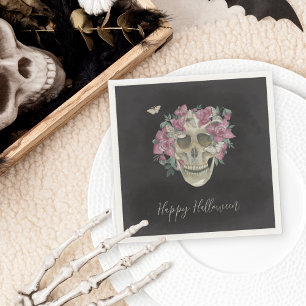 Pink Orchid Floral Skull Halloween Party Napkin