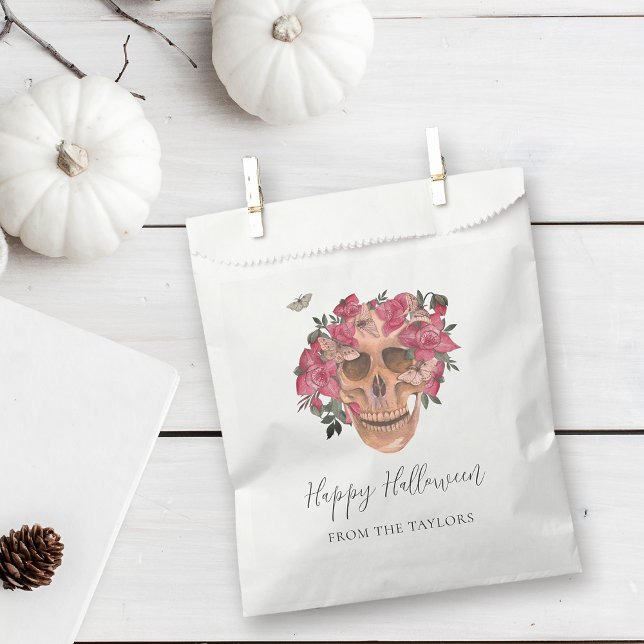 Pink Orchid Floral Skull Personalized Halloween Favour Bag (Creator Uploaded)