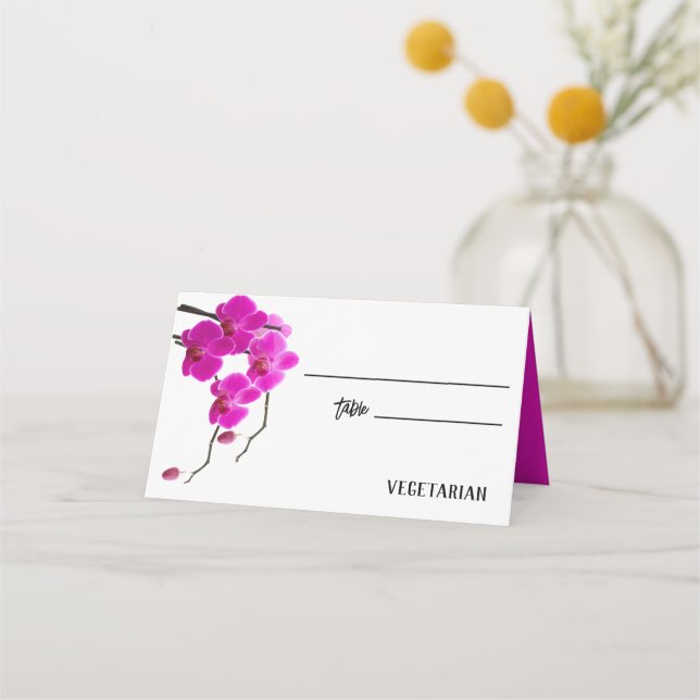 Pink Orchid Floral Wedding Meal Choice Place Card (Front)