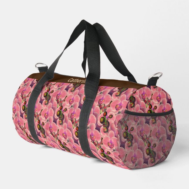 Pink Orchid Flower Art Personalized   Duffle Bag (Right Corner)