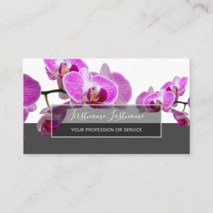 Pink orchid flower blossoms elegant grey rectangle business card
