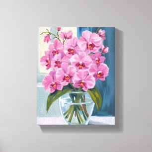 Pink Orchid Flower Bouquet Watercolor Canvas Print