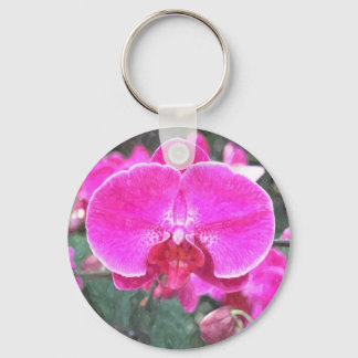 Pink orchid flower, floral photography keychain