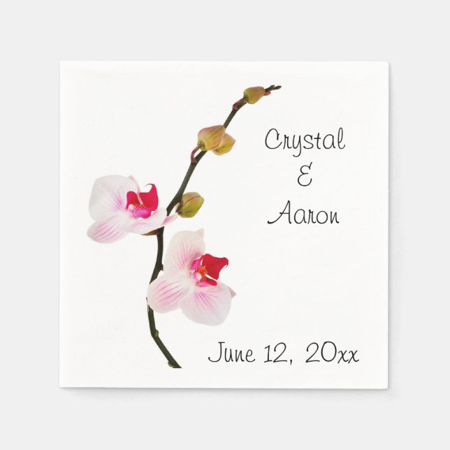 Pink Orchid Flower Wedding Paper Napkins (Front)