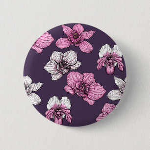 Pink orchid flowers 2 inch round button