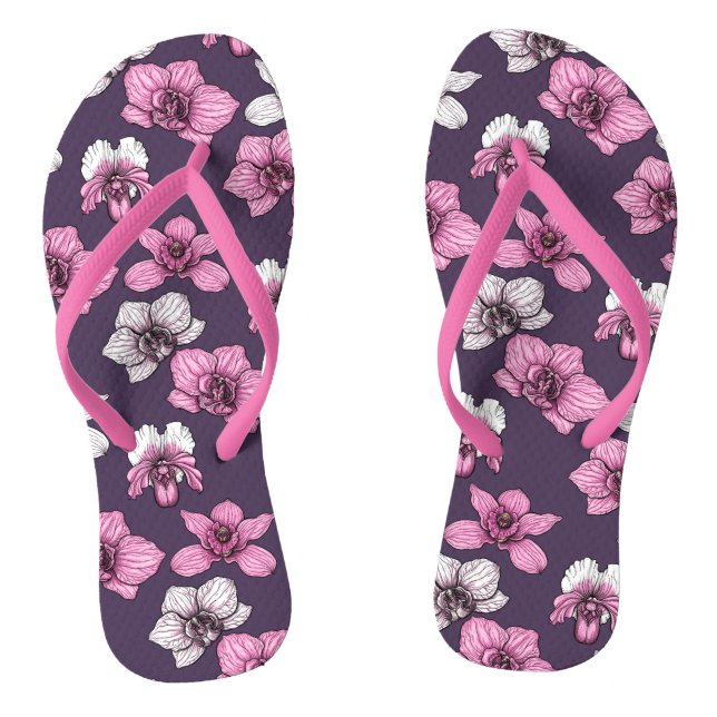 Pink orchid flowers flip flops (Footbed)