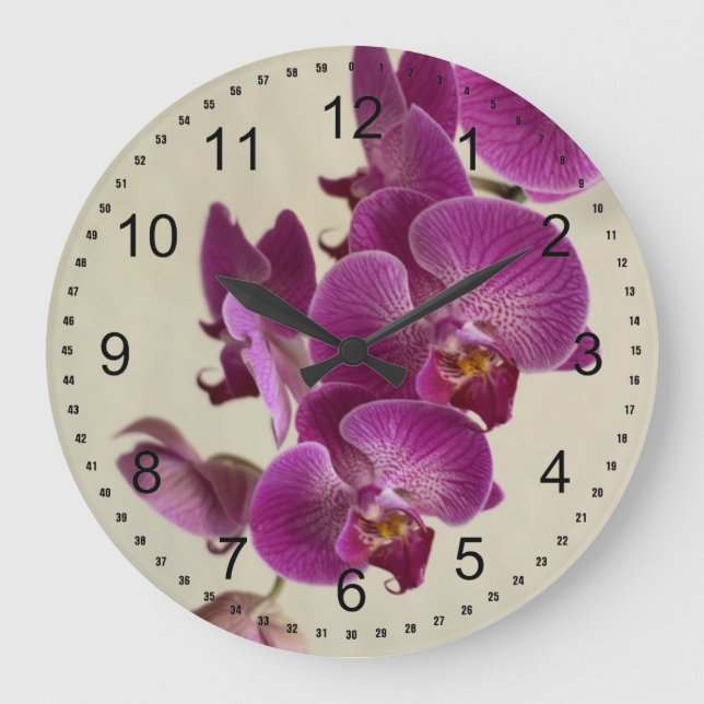Pink Orchid Flowers Large Clock (Front)